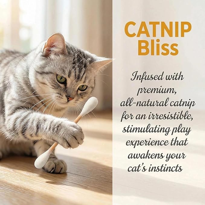 Cotton Swabs Cat with Catnip, 6 Pk Giant Kitten Chew Sticks,Interactive Kitty Kick Sticks for Cat Lovers Gift - Sturdy Teething Chew Toy (Purple)