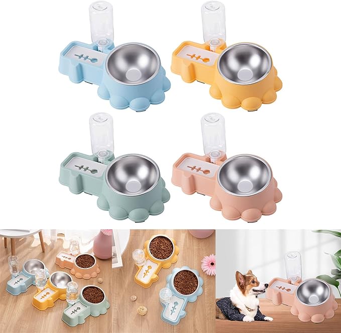 Practical Pet Double Bowl Dry Food Bowl Automatic Watering Bowl Food Bowl for Cats Feeding Dog Dish Watering Supply