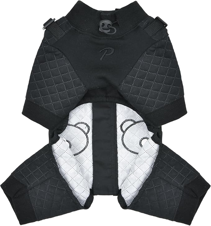 Puppia Quilo Warm Cute Winter Jumpsuit with Integrated Harness for Small and Medium Dogs, Black, Medium