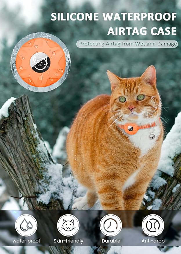Apple AirTag Cat Collar, GPS Tracker Kitten Collar with Breakaway Feature, Lightweight and Reflective, Perfect for Cats and Puppies (Orange)