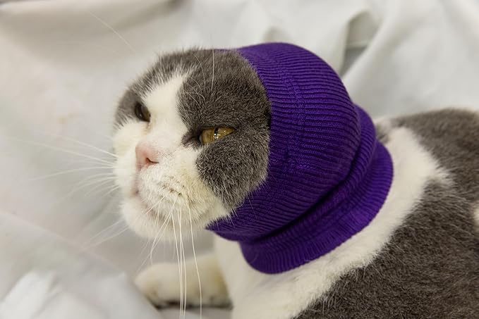 Cat Ear Wrap Safe & Sound Noise Reduction Calming Anti-Anxiety Ear Cover Neck Gaiter Purple S