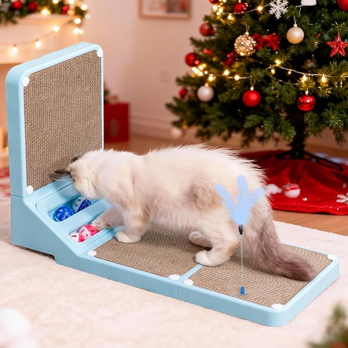 Goosheep Cat Scratching Board Kitten Scratching Ball Wall Scratchers for Indoor Cats L Shaped Cat Scratcher Cats with Scratcher Pads Blue