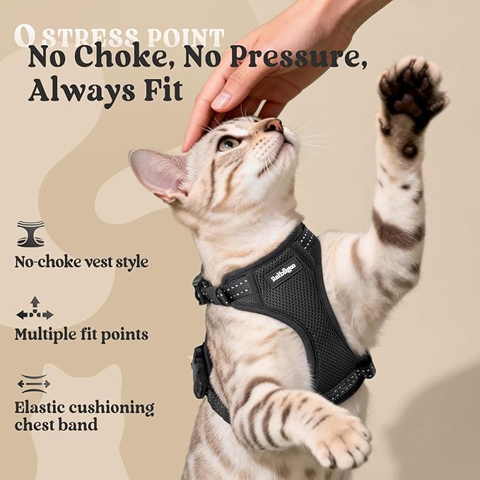 rabbitgoo Cat Harness and Leash, Escape Proof Vest with 3 Adjustable Buckles, Soft Comfortable Kitten Harness, Easy to Wear, Reflective for Safe Outdoor Walking, Medium, Black