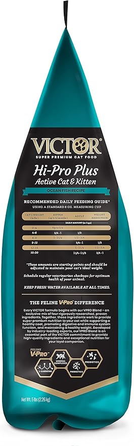 VICTOR Super Premium Cat Food – Hi-Pro Plus Active Adult Cat and Kitten – Dry Feline Food for Active Cats – All Breeds and All Life Stages – Supports Energy, Healthy Coat, Immune Function, 5lb