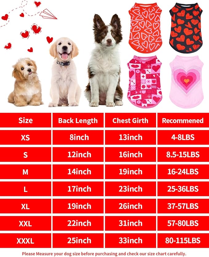 PET SHOW 4 Pack Valentines Day Dog Shirts for Extra Small Doggies Tank Top Tee Red Pink Love T-Shirts Pets Holiday Party Sleeveless Vest Cats Kittens Puppy Clothes Boys Girls(X-Small)