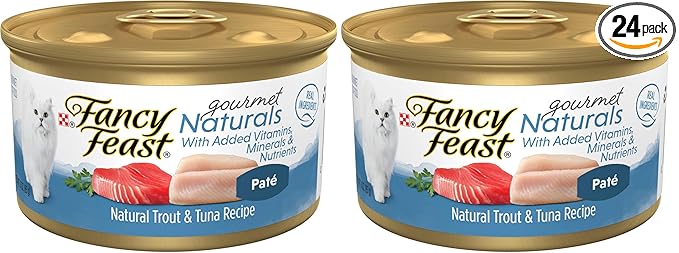 Fancy Feast Purina Grain Free Wet Cat Food Pate Gourmet Naturals Trout and Tuna Recipe - 3 oz. Cans,(Pack of 24)
