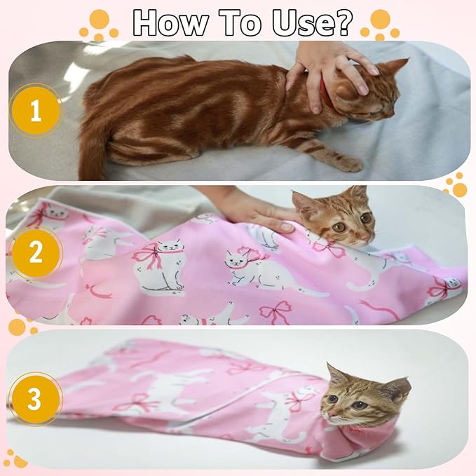 27.6" Cat Wrap for Cutting Nails Grooming Restraint for Nail Clipping Swaddle Wrap Cat Burrito Wrap XL(Within 17lbs) Anti-Scratch Anti-Escape Multifunctional Pet Tool