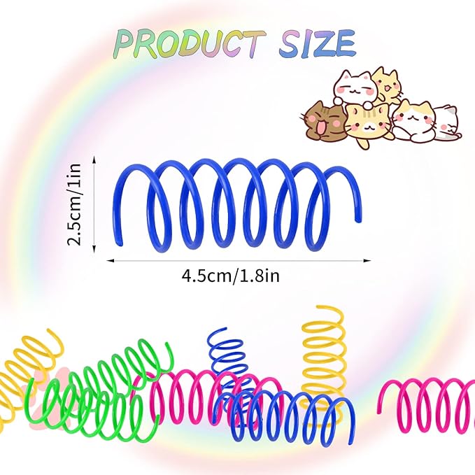 100 Pack Cat Spiral Spring, Cat Toys Spring for Indoor Cats, Plastic Coils Colorful Kitten Interactive Toy for Swatting, Biting, Hunting