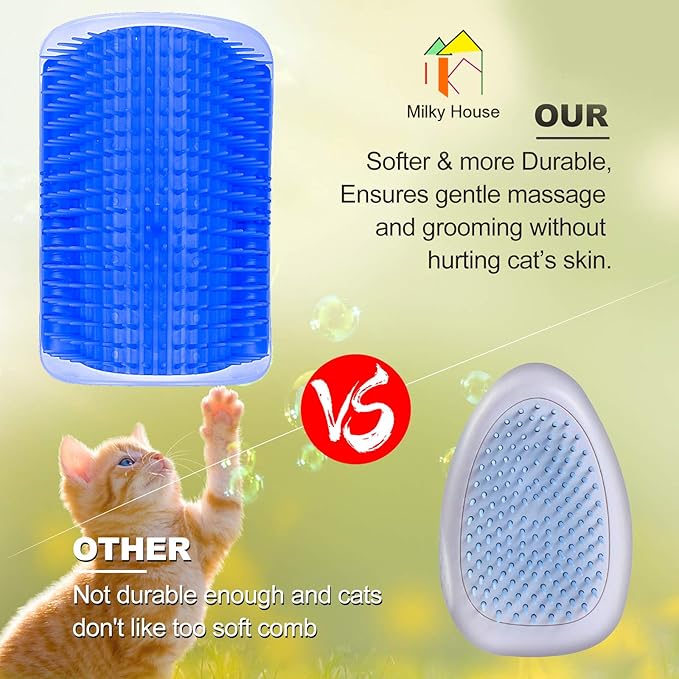 Self Groomer for Cats - 4PACK Slicker Brushes, All-In-One Grooming Tool with Wall Corner Scratcher, Trimmer, Massage Combs for Short & Long Fur Pets