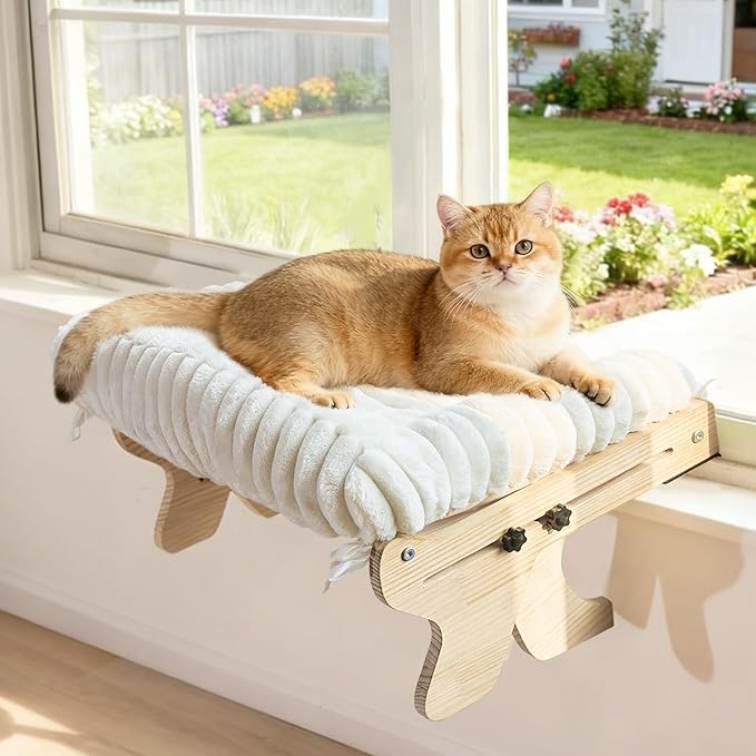 Woochpet cat Window Perch for Indoor Cats Large Window Hammock with Washable Cover Suitable for All Seasons cat Window Bed for Adults Cats and Kittens(White)