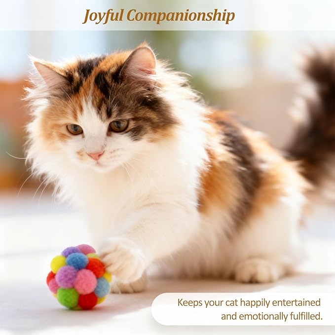 Soft Plush Cat Ball Toys with Bells Set of 4-Pack, Colorful Fuzzy Interactive Play Balls for Cats & Kittens