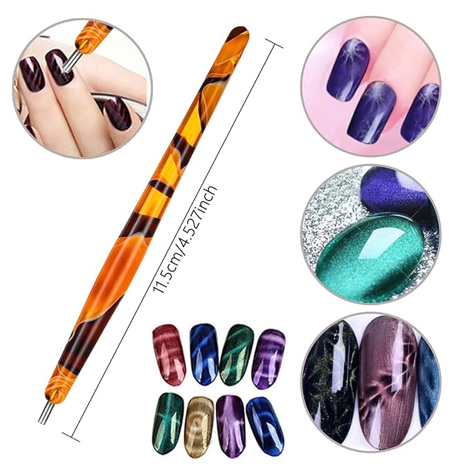 5Pcs Nail Art Magnet Set For Nails 3d Cat Eye Magnets Dual End Cylindrical Flower Point Nail Magnets For Cat Eye Nails Polish Magnets Sticks Nail Art Magnetic Sticks Cat Eye Design Tools