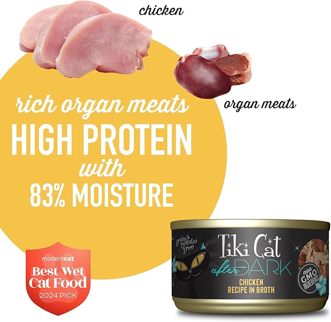 Tiki Cat After Dark Wet Cat Food, Chicken, 2.8 oz. Cans (12 Count)