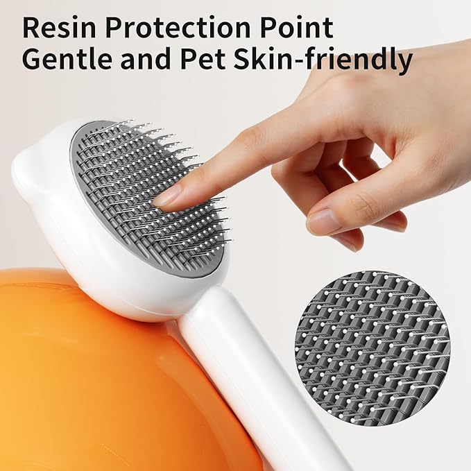 Cat Brush for Shedding, Self Cleaning Pet Hair Brush with Release Button, Cat & Dog Grooming Brush for Long or Short Haired Pets, Removes Loose Fur (White)