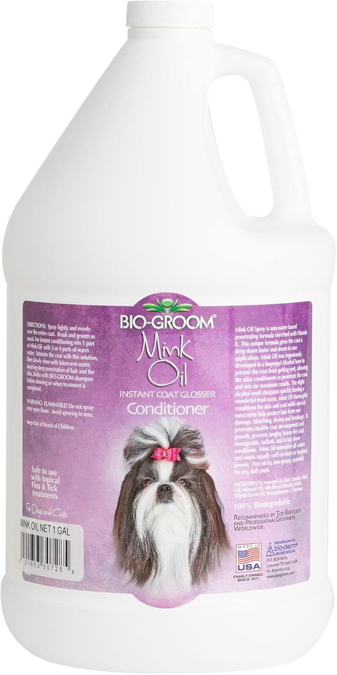 Bio-Groom Mink Oil Dog Conditioner - Dog Sunscreen, Vitamin E, Non-Sticky Polish, Cat Grooming Supplies, Cruelty-Free, Product Made in USA - 1 Gallon