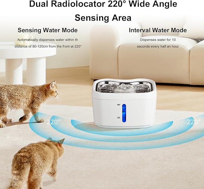 Brrnoo Cat Water Fountain Stainless Steel - 87oz/2.5L Pet Drinking Fountain for Cats Indoor - Automatic Cat Watering Dispenser Bowl with Water Level Window - Quiet for Cats & Dogs (B)