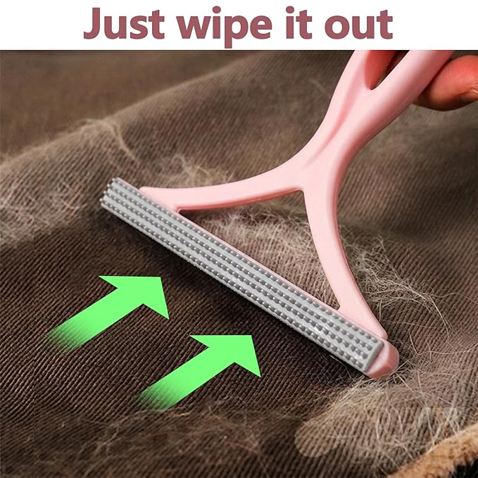Self-Cleaning Cat Shedding Grooming Brush for Small Dog Pet Short Hair Remover Set Reusable Lint Removal Tool Carpet Scraper for Clothes Couch Bedding Furniture Car Pink