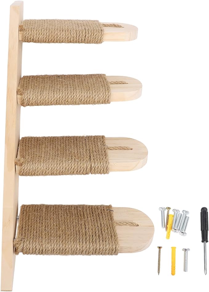 Asixxsix Cat Wall Shelves, Pine Wood Construction Space Saving Cat Shelves, Wall Mounted Furniture with Scratch Post and Bed for Home Apartment (4 Tier)
