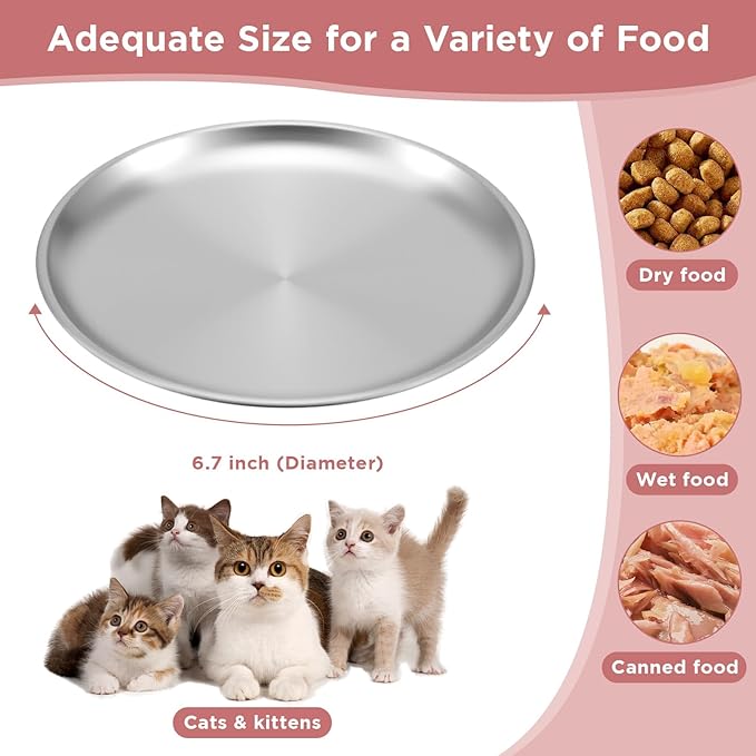 12-Pack Stainless Steel Cat Bowls, 6.7" Shallow Whisker Friendly Cat Food Dishes, Dishwasher Safe for Cats, Kittens, and Small Pets
