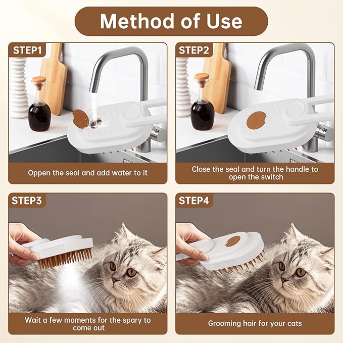 Cat Steam Brush, 3 in 1 Steam Comb for Shedding Dog Pet Hair Cleaning Brush Comb for Spray Dog Grooming for Long & Short Haired Pets – Pet Spritz Defur Comb