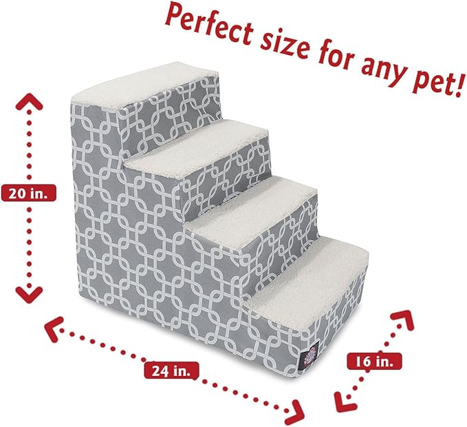 Majestic Pet 4 Step Portable Dog Stairs for Small Dogs to get on Bed Supports 25 lbs or Less – Dog Steps for High Bed with Machine Washable Cover – Pet Stairs for Cats Links Gray