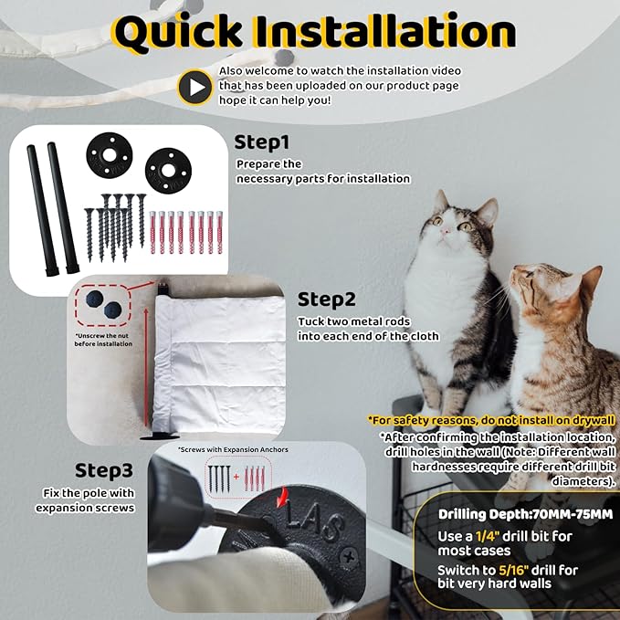 Cat Hammock Wall Mounted, 35.43 x 13.58 inch Wall Mounted Cat Shelves, Metal Brackets Cats Beds for Sleeping, Playing, Climbing and Resting Stabilized Wall Furniture Soft and Warm Fabric