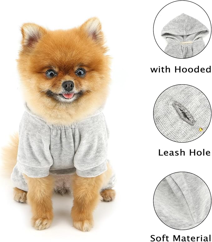 Girl Dog Clothes for Small Dogs Cute Doggie Outfits Rhinestone Crown Stretchy Puppy Pajamas Soft Velvet Hoodie 4 Legged Jumpsuit Lightweight Pet Tracksuit Cat Apparel Leash Hole
