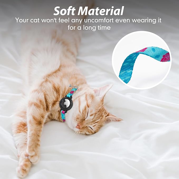 azuza AirTag Cat Collar Breakaway, Integrated Cat Collar with Air Tag Holder and Bell, Safety Lightweight Cat Tracker Collars for Kittens, Rose, Kittens (7"-9")