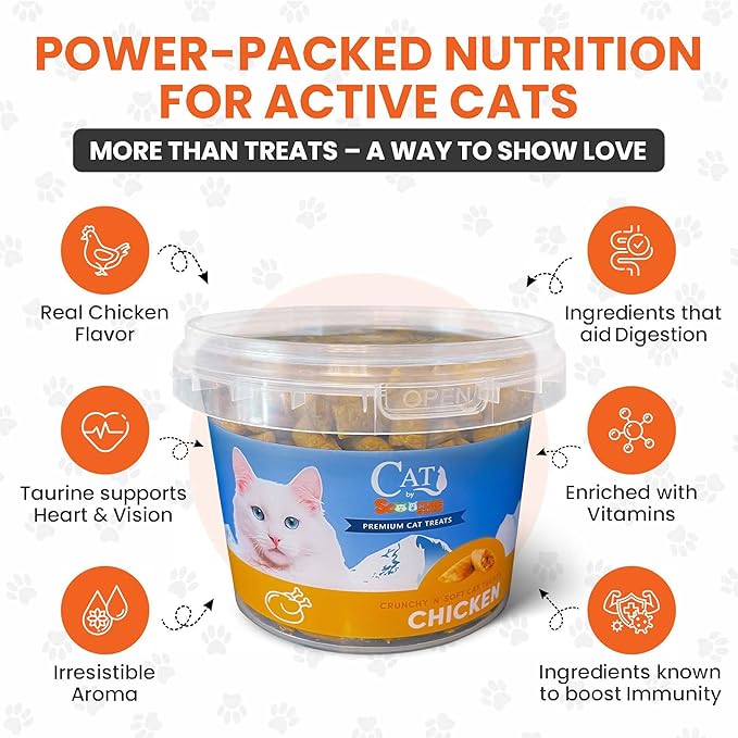 Scoochie Pet Cat by Scoochie – Chicken Flavored Cat Treats, Crunchy Outside & Creamy Inside, 3 | 8.8 oz Tubs