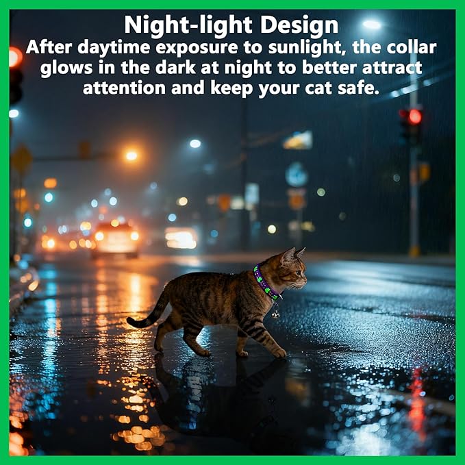 10PCS Breakaway Cat Collars with Bell, Glow in The Dark Adjustable Kitten Collars with Star Moon Pendant, 10 Color Cute Kitty Collars for Girl Boy Cats Pet Accessories