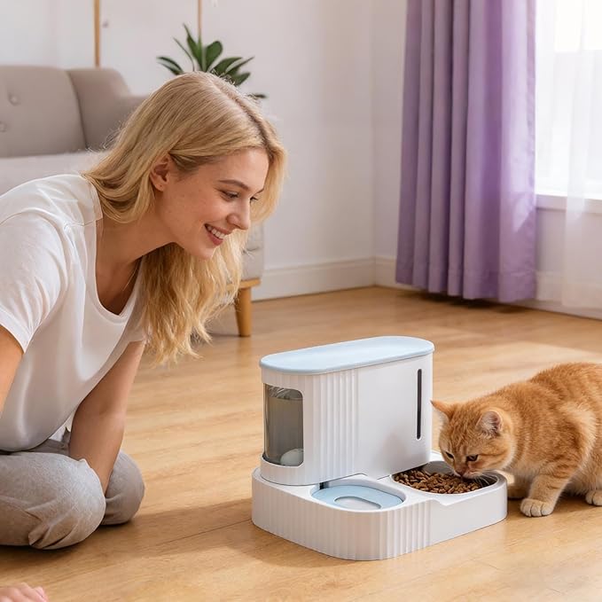 Cat Water and Food Dispenser | 2 in 1 Water Feeder,3L Detachable Automatic Pet Food Dispenser,for Kitten Puppy Home Indoor Vacation Feeding Watering