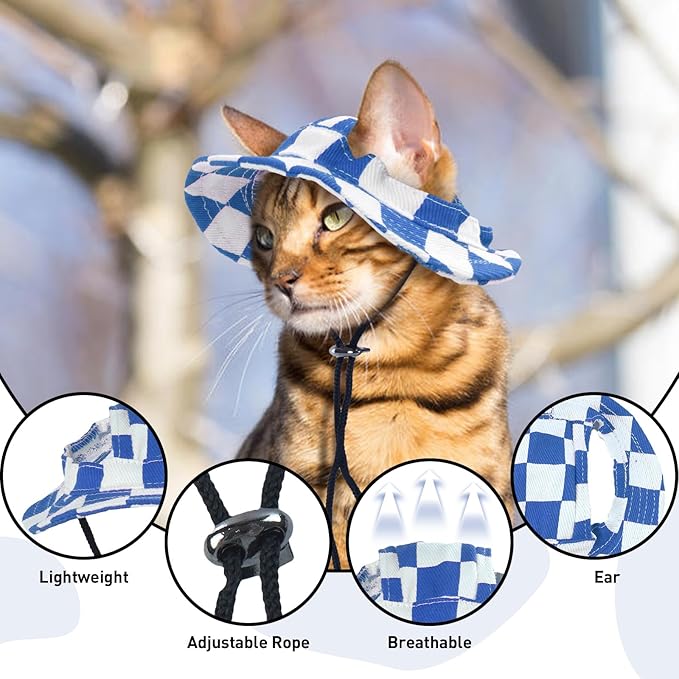 QBLEEV Cat Hats for Cats Only, Sphynx Hat with Ear Hole, Kitten Headwear Mini Sun Sombrero Caps, Summer Cat Cowboy Hats, Pet Chihuahua Sunscreen Baseball Outdoor Climbing Cap Birthday Party