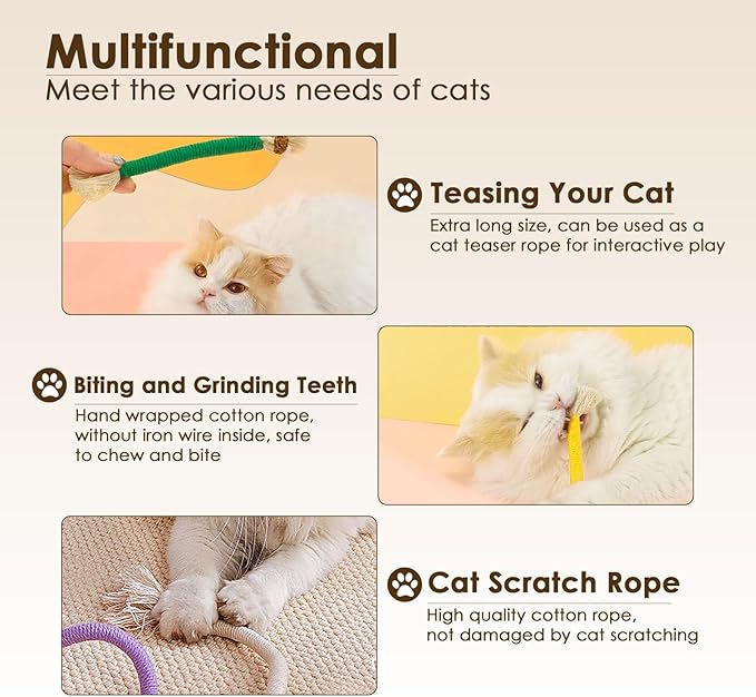 Letalong 3 PCS Cotton Rope Cat Toys with 1 Pack Catnip for Indoor Cats, Interactive Cat Rope Toys with Silvervine Fruit for Cats and Kittens, Handmade Pet Chew Toys for Teeth Cleaning