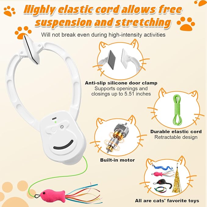 Automatic Interactive Cat Toy Rechargeable, Hanging Cat Toy, Cat Door Toy, Cat Enrichment Toys for Indoor Cats & Kitten, Doorway Electric Cat Teaser for Exercise, Boredom Relief & Fun Games