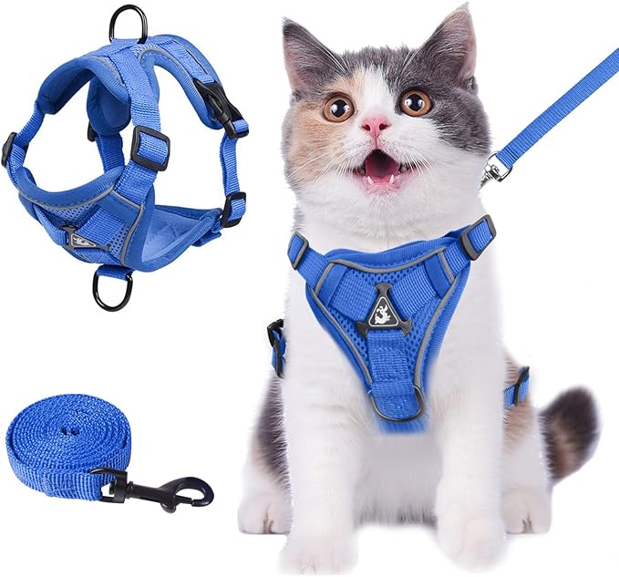 Wanheart Summer cat Chest Harness and Leash, Anti-Escape Adjustable Soft mesh cat Leash and Chest Harness Set for All Types of Cats cat Vests (Royal Blue, M:6.6-9.9lb)