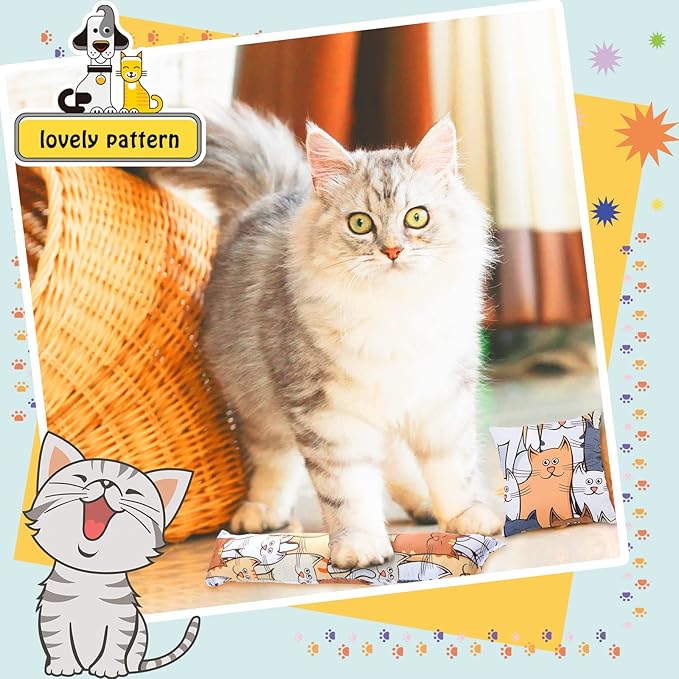 Hungdao 8 Pieces Catnip Kicker Toys Cat Kick Sticks Interactive Pillow Toys for Indoor Kitten Pet Chew Supplies, 2 Shapes and 4 Designs