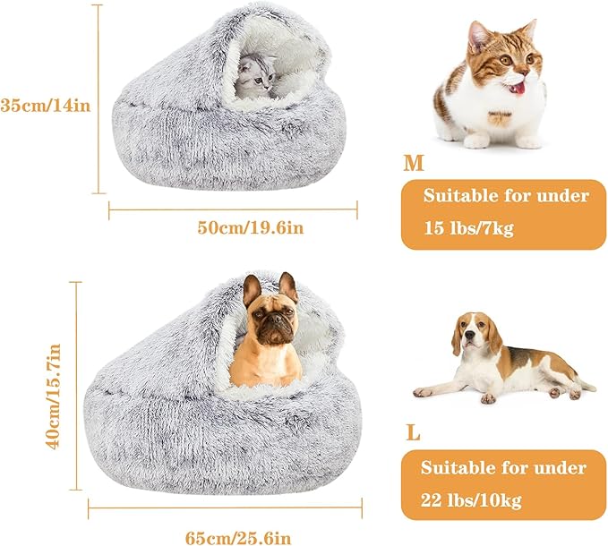 SUOXU Small Dog Bed, Nest Warm Super Soft Plush Faux Fur Washable Dog Bed with Non-Slip Bottom for Medium Small Dogs Snooze Sleeping Indoor (Gray-65cm/25in)