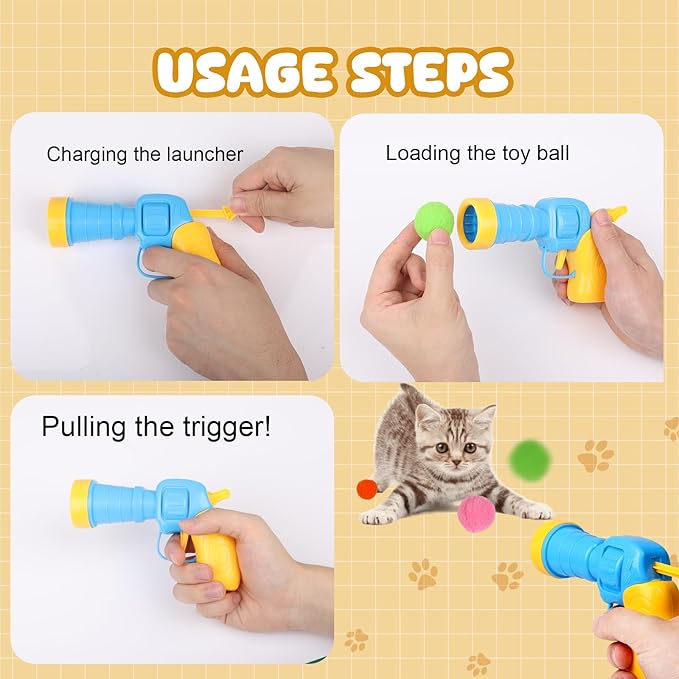 TEAWOO 100PCS Cat Ball Toys with 2 Launchers Set, Funny Interactive Cat Toys for Indoor Cats, Adult Cats & Kitten Toys