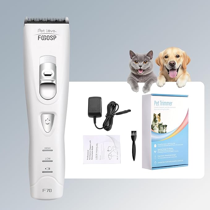 Quiet Dog Hair Clippers for Matted & Long Hair 5300RPM Cordless Pet Clipper Kit for Dogs, Cats, Rabbits Rechargeable 7Hours Working Time(White)
