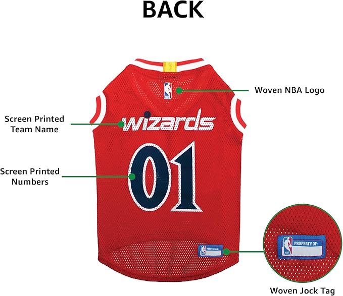 Pets First NBA WASHINGTON WIZARDS DOG Jersey, Small - Tank Top Basketball Pet Jersey