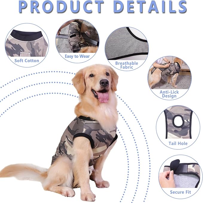 PET Glam Recovery Suit for Dogs Cats, After Surgery, Alternative E-Collar Dog CAT. PET Shirt Breathable Abdominal Wounds, Neuter Cotton, Prevent Licking Onesie Surgical (Green, L)