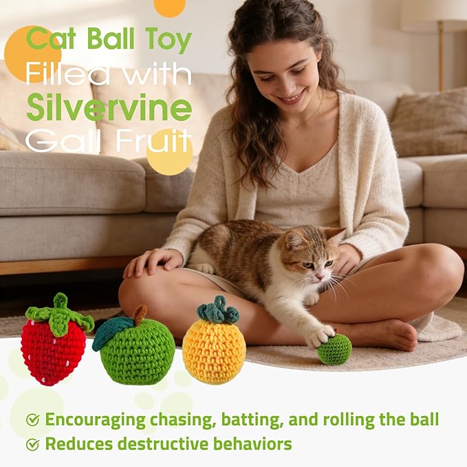 9-Pack Catnip Cat Toys Balls, Handmade Yarn Balls with Natural Silvervine Gall Fruit, Interactive Cat Nip Ball Toys for Indoor Kitten Kitty Enrichment & Stress Relief