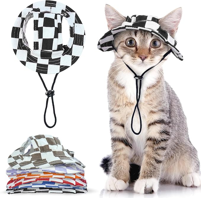 QBLEEV Cat Hats for Cats Only, Sphynx Hat with Ear Hole, Kitten Headwear Mini Sun Sombrero Caps, Summer Cat Cowboy Hats, Pet Chihuahua Sunscreen Baseball Outdoor Climbing Cap Birthday Party