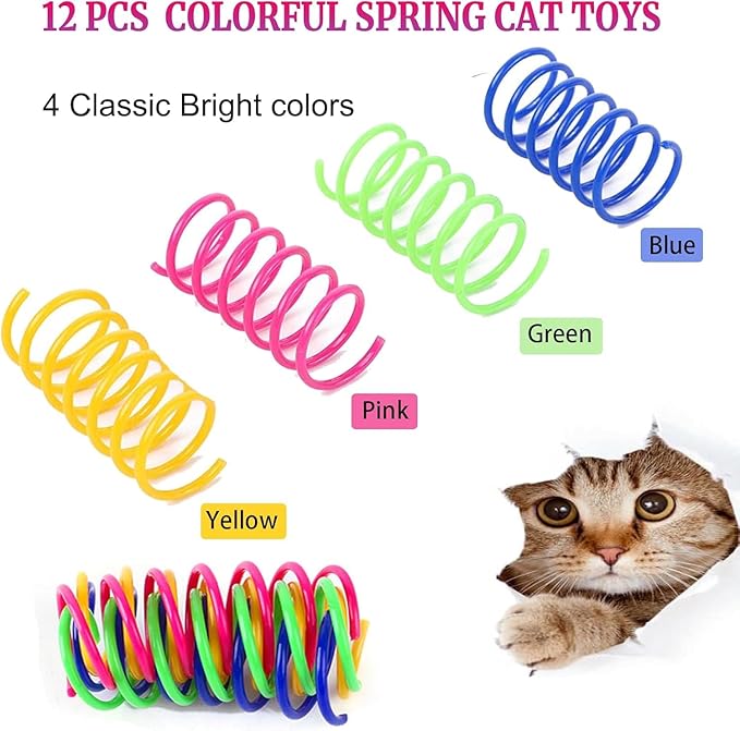 12 PCS Colorful Interactive Cat Spring Toys, BPA-Free Durable Spiral Springs for Indoor Cats, Active Play