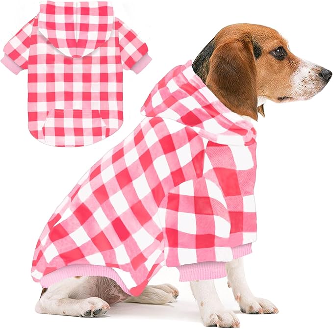 Plaid Dog Sweaters Hoodies Sweatshirts for Dogs Cats, Warm and Soft Cold Weater Coats for Christmas (Pink, Medium/Large)