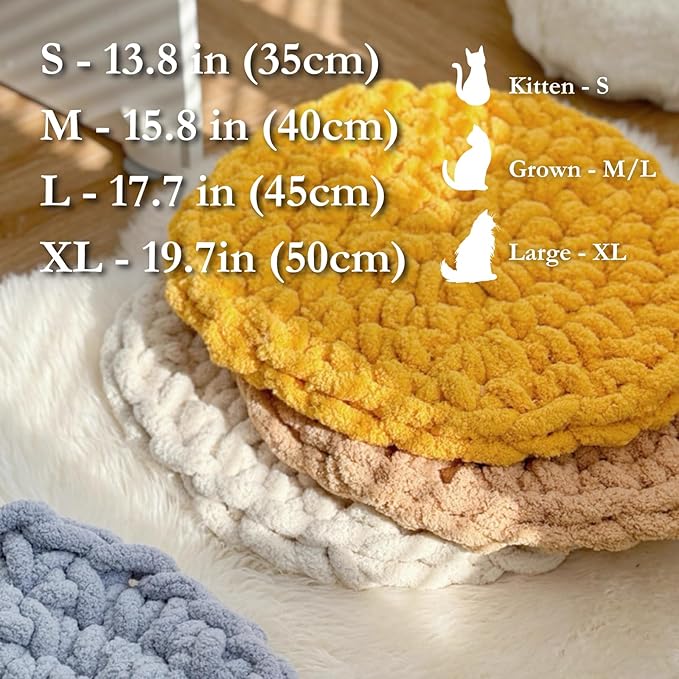 Cat Knitted Bed Mat, Extra-Soft Washable Warm Round Pads Cushions for Indoor Kittens, Cat Trees Towers, Perfect for Kneading and Sleeping (White,Medium)