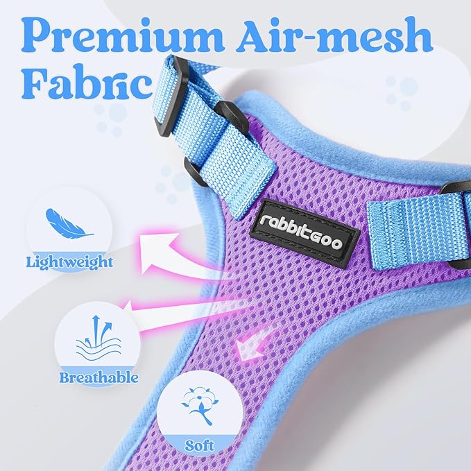 rabbitgoo Cat Harness and Leash Set, Escape Proof Soft Adjustable Vest Harnesses for Outdoor Walking, Easy Control Breathable Kitten Jacket with Reflective Strips, Purple & Blue, XS