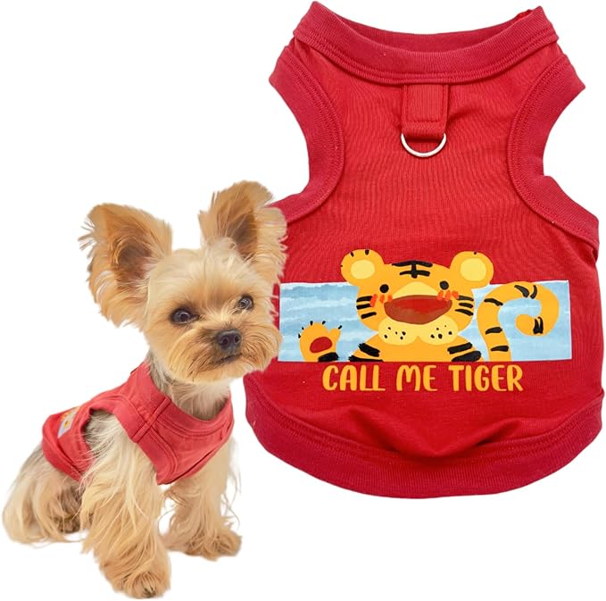 Handmade Tiny Pet Shirt, Cotton & Elastic Clothes for Small/Teacup/Newborn Cats and Dogs, Rabbits (XXXS (Under 1.5 lbs), Tiger (Red))