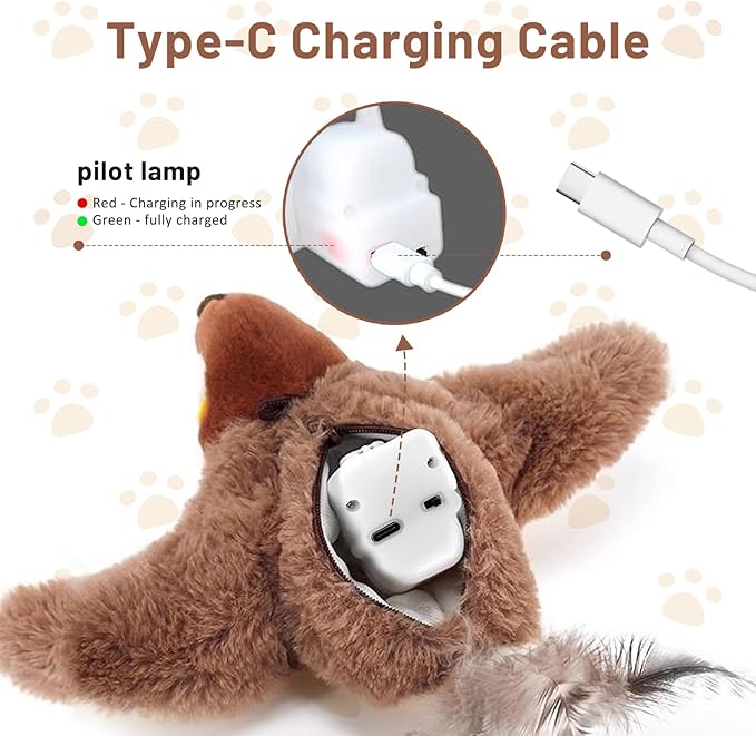 Esoes Cat Toys Flapping Bird (No Flying), Rechargeable Interactive Chirping Bird Cat Toy, Interactive Cat Exercise Toys for All Breeds Cat Kicker Catnip Toys
