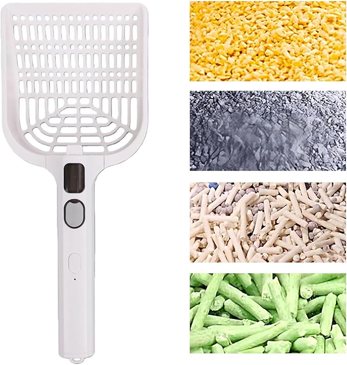 Cat Litter Scoop, Rechargeable Portable Litter Shovel Plastic Large Cat Poop Sifter with Spray Mist for Pet Cleaning